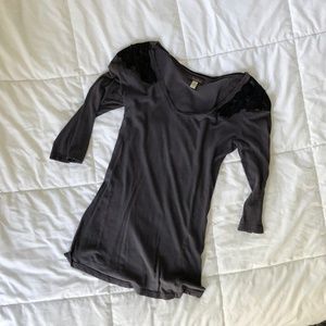 Susina Grey Top With Black Detail On Shoulders